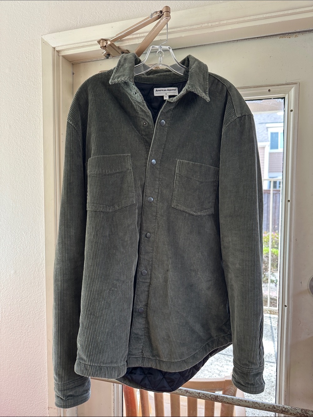 American Apparel Olive Green Corduroy Snap Jacket